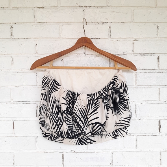 Express Tube Top Palm Leaf Print Cream/Black - Picture 6 of 6
